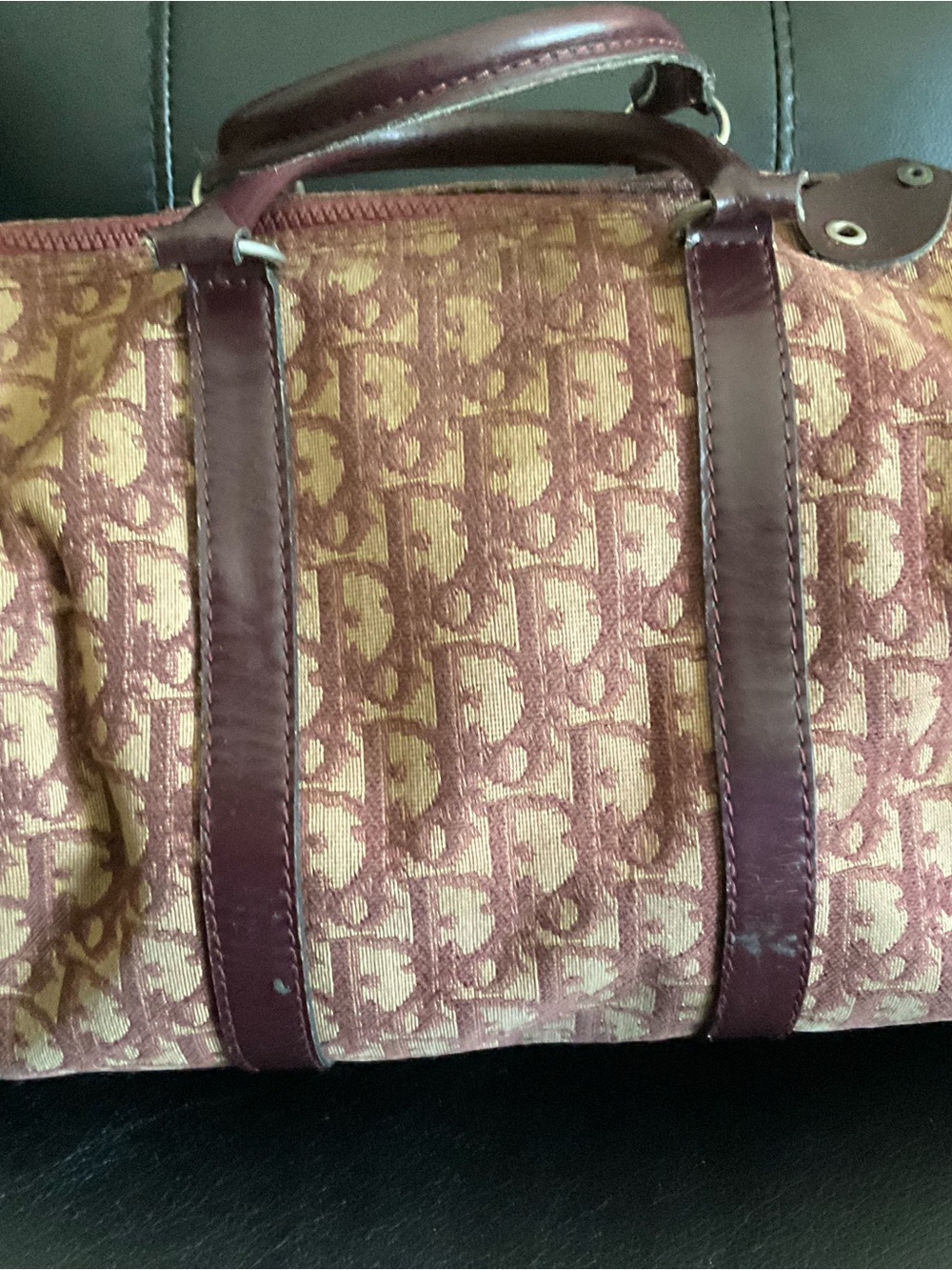 Dior Burgundy and Cream Monogram Satchel - Picture 5 of 5
